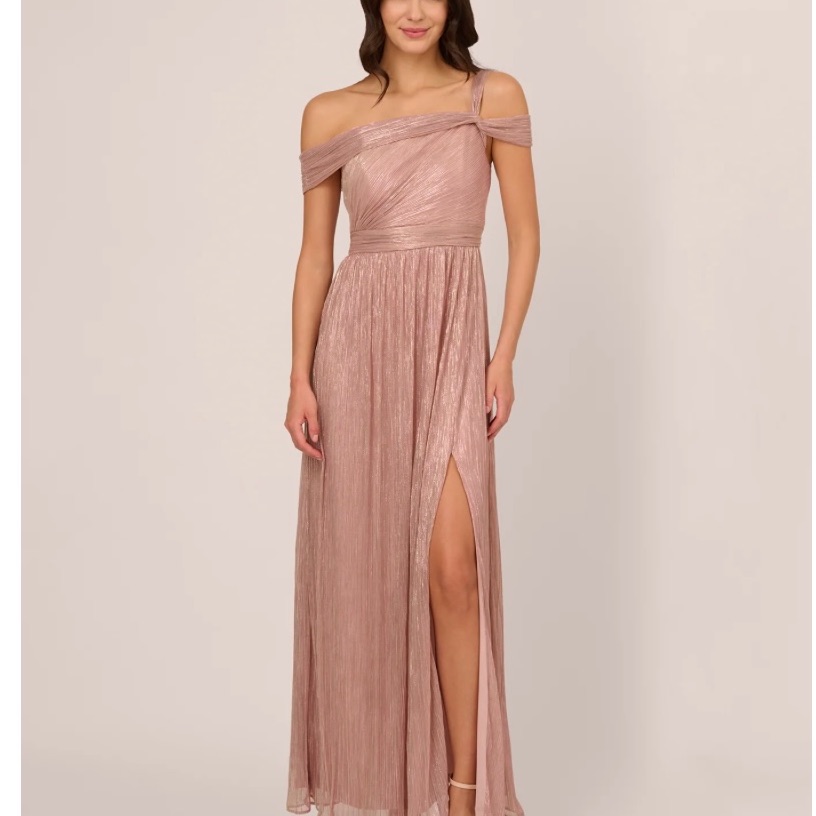Adrianna Papell Elegant Off-Shoulder Pink Evening Gown Nwt